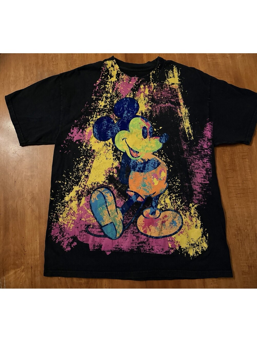 Disney Parks Mickey Mouse Neon Paint Splatter Graphic T-Shirt Large